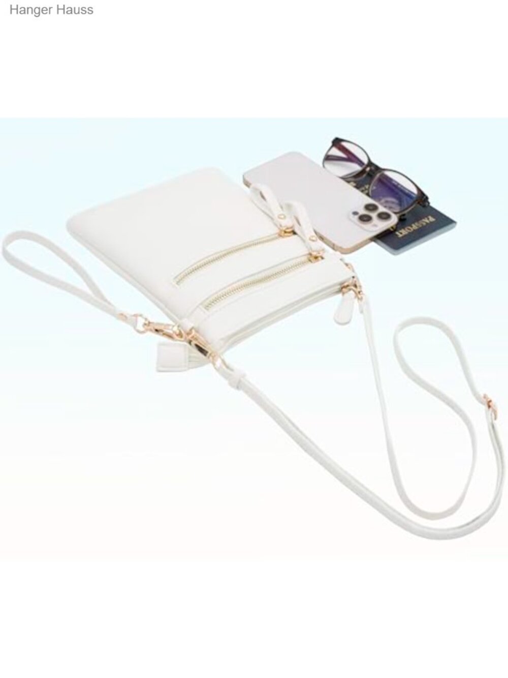 Faux Leather Crossbody Bag with Detachable Wristlet, Multi Zip Pockets, - Picture 5 of 6